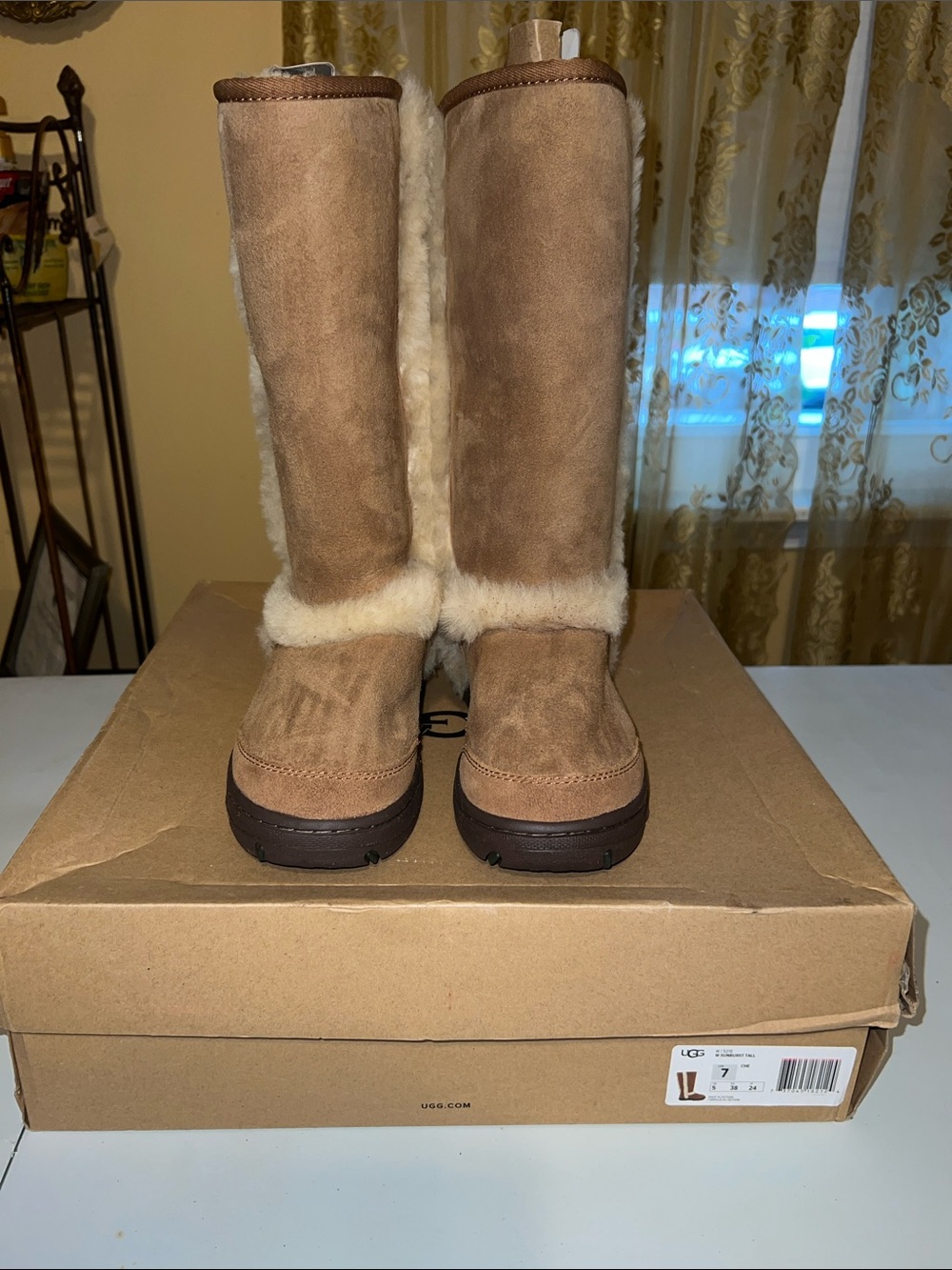 UGG Chestnut Suede Tall Shearling Boots